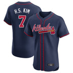 Atlanta Braves #7 Ha-Seong Kim Player Navy Jereymy Limited Elite Home Game Stitched Jerseys