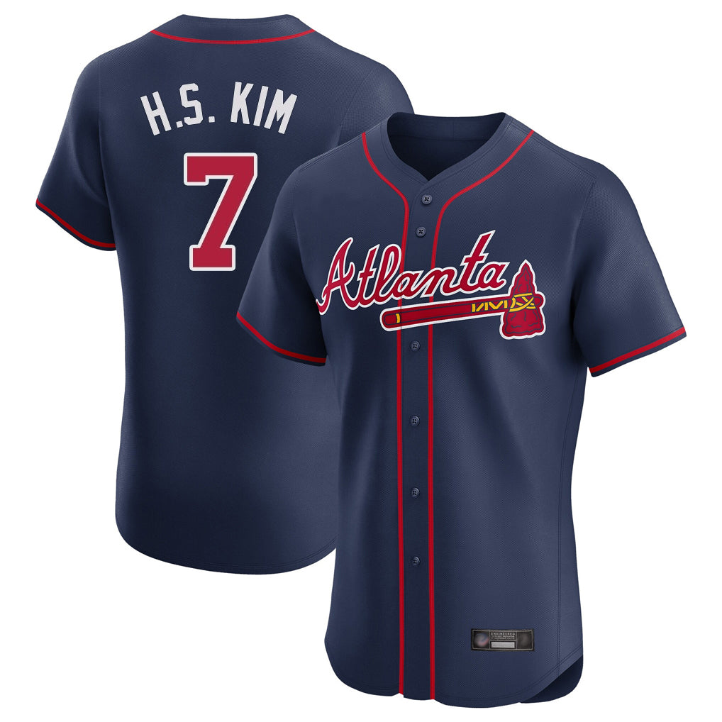 Atlanta Braves #7 Ha-Seong Kim Player Navy Jereymy Limited Elite Home Game Stitched Jerseys