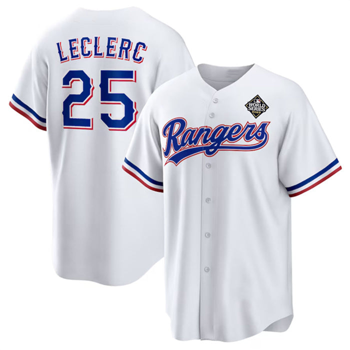 Texas Rangers #25 Jos¨¦ Leclerc White Jereymy 2023 World Series Stitched Jersey