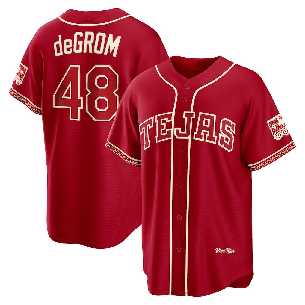 Texas Rangers #48 Jacob deGrom Red Jereymy 2026 City Connect Stadium Jersey