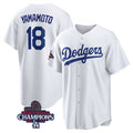 Los Angeles Dodgers #18 Yoshinobu Yamamoto White Jereymy 2024 World Series Champions Cool Base Stitched Jersey