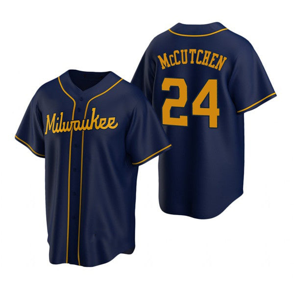 Milwaukee Brewers #24 Andrew McCutchen Navy Jereymy Cool Base Stitched Jersey
