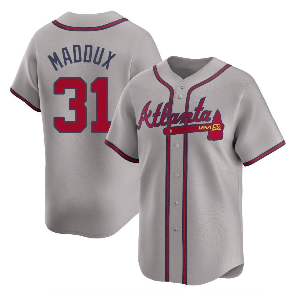 Atlanta Braves #31 Greg Maddux Player Gray Jereymy Limited Home Game Stitched Jerseys