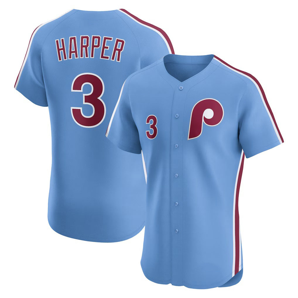 Philadelphia Phillies #3 Bryce Harper Light Blue Jereymy Alternate Elite Jersey