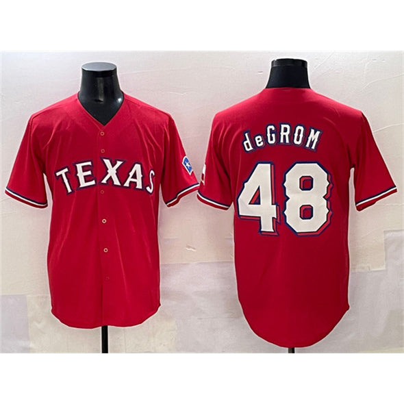 Texas Rangers #48 Jacob deGrom Red Jereymy With Patch Cool Base Stitched Jersey