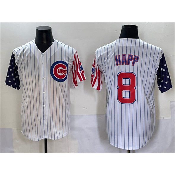 Chicago Cubs #8 Ian Happ White Jereymy Pinstripe 2025 Independence Day Vapor Premier Limited Stitched Jersey