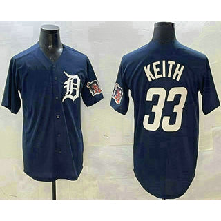Detroit Tigers #33 Colt Keith Navy Jereymy With Patch Cool Base Stitched Jersey 2
