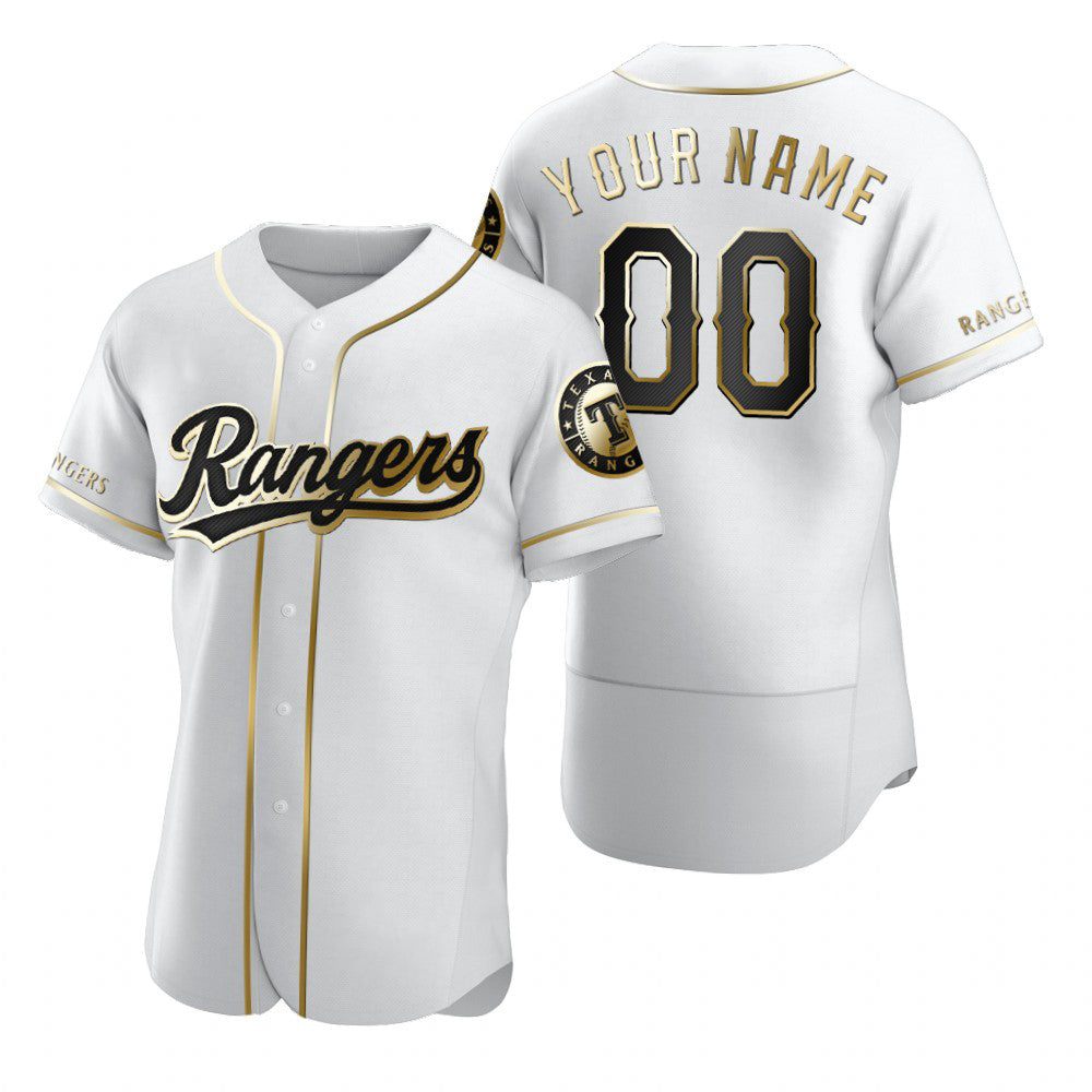 Custom Texas Rangers White Jereymy Stitched Flex Base Golden Edition Jersey