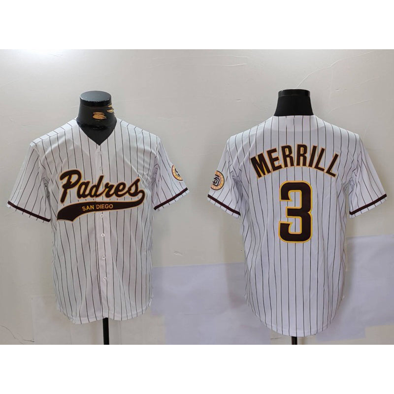 San Diego Padres #3 Jackson Merrill White Jereymy 2023 Cool Base Stitched Jersey 2
