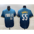 Philadelphia Phillies #55 Ranger Suarez Blue Jereymy 2024 City Player Number Cool Base Jersey 2