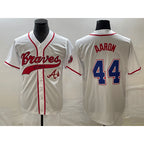 Atlanta Braves #44 Hank Aaron White Jereymy Cool Base With Patch Stitched Jersey