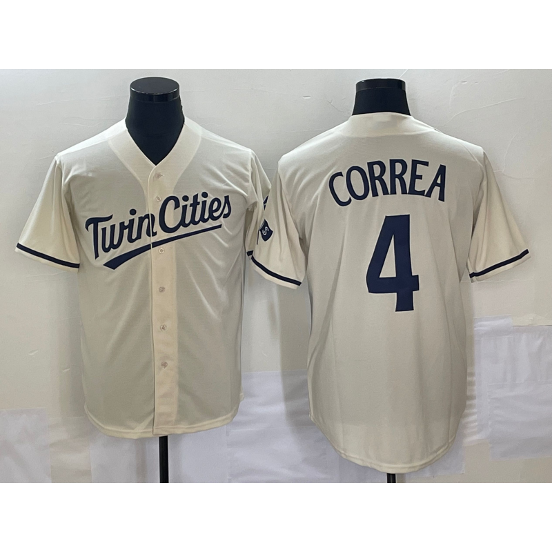 Minnesota Twins #4 Carlos Correa Cream Jereymy 2022 City Connect Cool Base Stitched Jersey