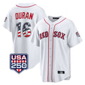 Boston Red Sox #16 Jarren Duran Player White Jereymy USA 250 Fourth of July Home Game Stitched Jerseys