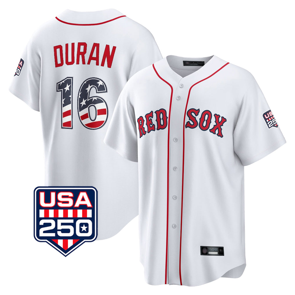 Boston Red Sox #16 Jarren Duran Player White Jereymy USA 250 Fourth of July Home Game Stitched Jerseys
