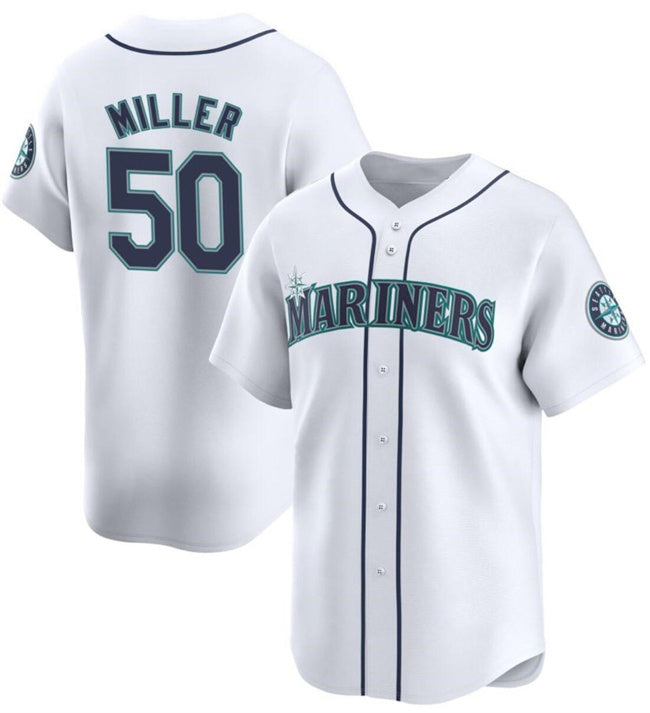 Seattle Mariners #50 Bryce Miller White Jereymy Home Limited Stitched jersey