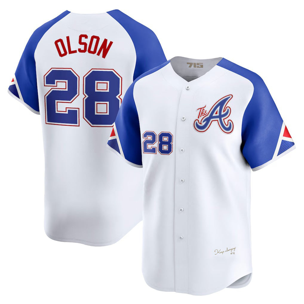 Atlanta Braves #28 Matt Olson White Jereymy City Connect Limited Player Jersey