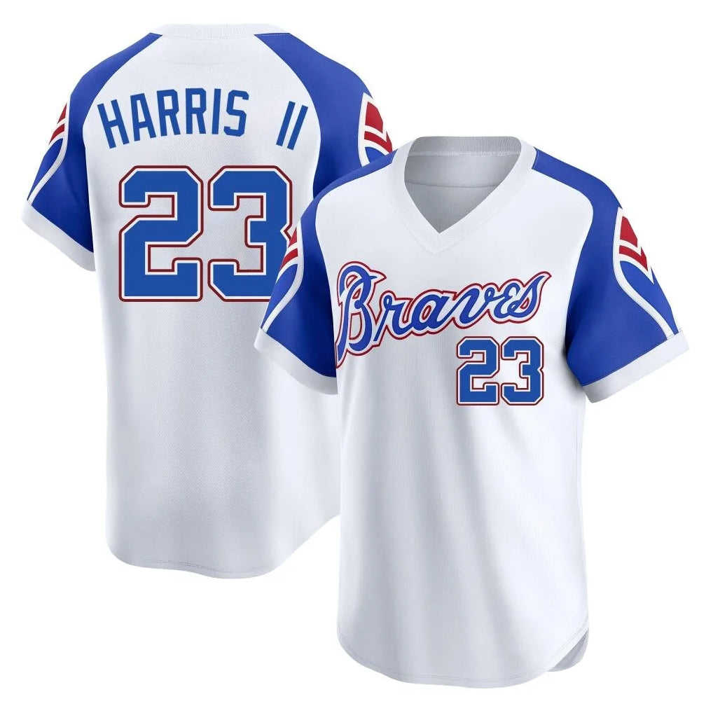 Atlanta Braves #23 Michael Harris II Player White Jereymy Throwback Cooperstown Collection T-shirt Game Stitched Jerseys