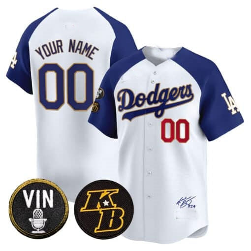 Custom Los Angeles Dodgers Vin Patch & Kobe Bryant Signature Vapor Premier Limited Jersey ¨C White 2 Jereymy