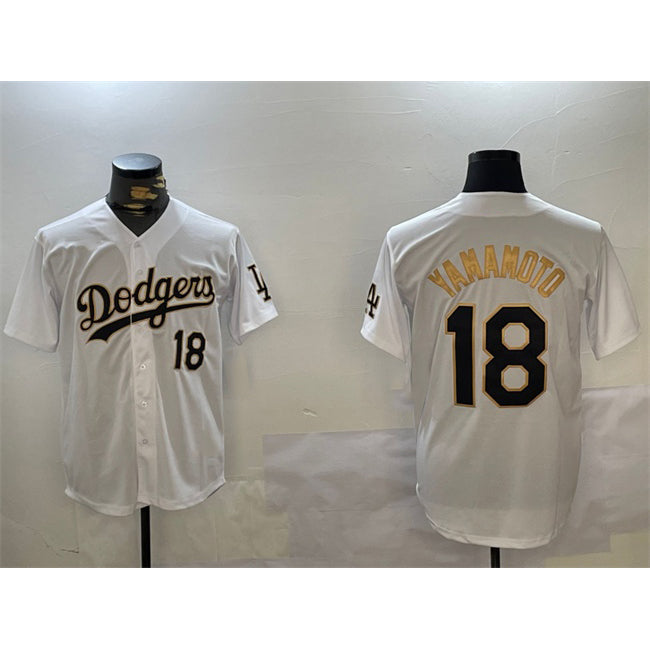Los Angeles Dodgers #18 Yoshinobu Yamamoto White Gold Jereymy Home Limited Stitched Jersey 2