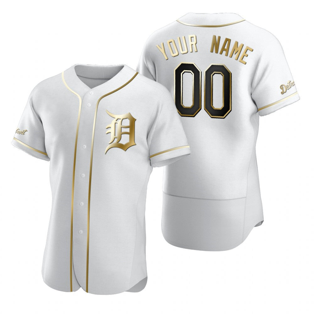 Custom Detroit Tigers White Jereymy Stitched Flex Base Golden Edition Jersey