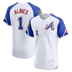 Atlanta Braves #1 Ozzie Albies White Jereymy City Connect Elite Jersey