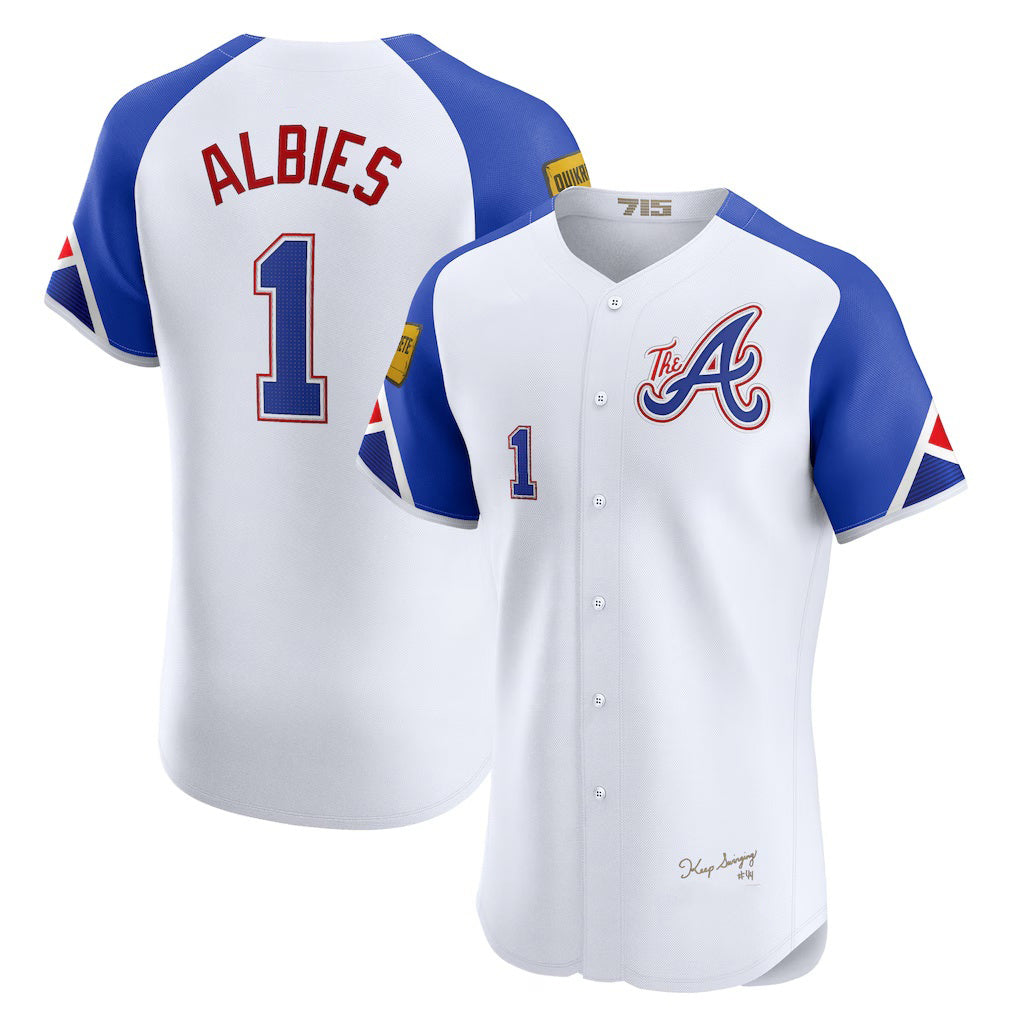 Atlanta Braves #1 Ozzie Albies White Jereymy City Connect Elite Jersey