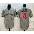 Minnesota Twins #4 Carlos Correa Number 2023 Grey Jereymy Home Team Cool Base Stitched Jersey