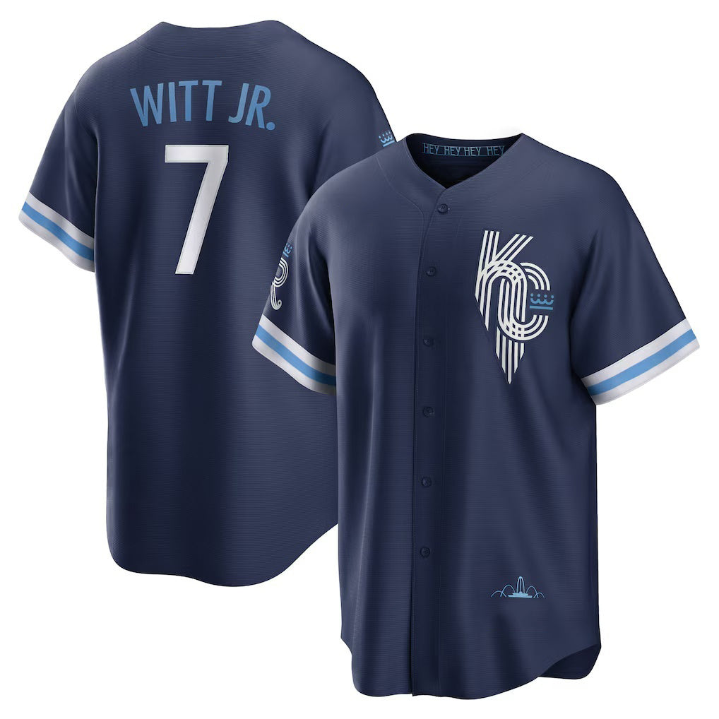 Kansas City Royals #7 Bobby Witt Jr. Navy Jereymy City Connect Replica Player Jersey