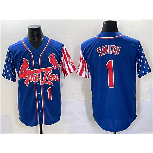 St. Louis Cardinals #1 Ozzie Smith Royal Jereymy Independence Day Vapor Premier Limited Stitched Jersey