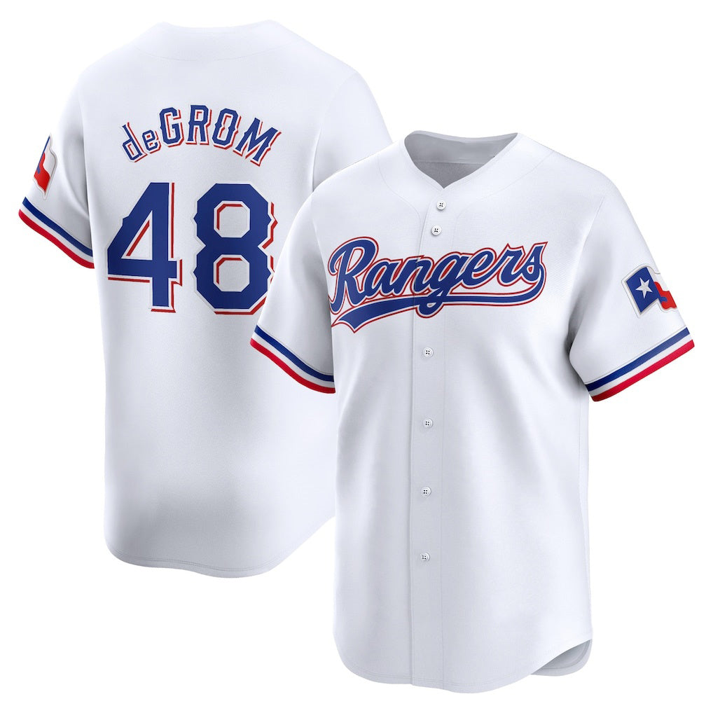 Texas Rangers #48 Jacob deGrom White Jereymy Home Limited Player Jersey
