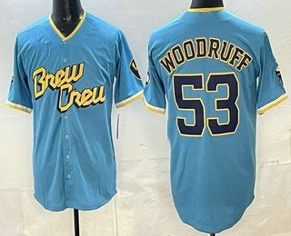 Milwaukee Brewers #53 Brandon Woodruff Powder Blue Jereymy 2022 City Connect Cool Base Jerse