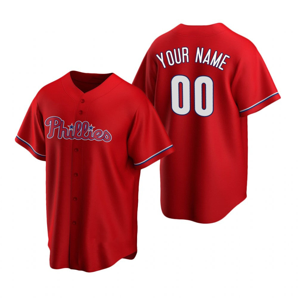 Custom Philadelphia Phillies Red Jereymy Stitched Cool Base Jersey