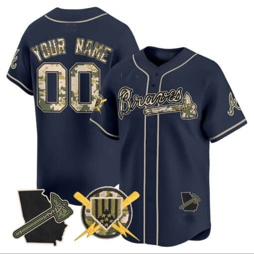 Custom Atlanta Braves Armed Forces Day Vapor Premier Limited Jersey ¨C Navy Jereymy