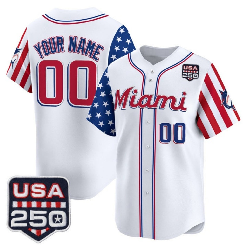 Custom Miami Marlins White Jereymy America 250 Edition Vapor Premier Limited Stitched Jerseys