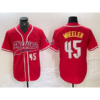 Philadelphia Phillies #45 Zack Wheeler Number Red Jereymy Cool Base Stitched Jersey 2