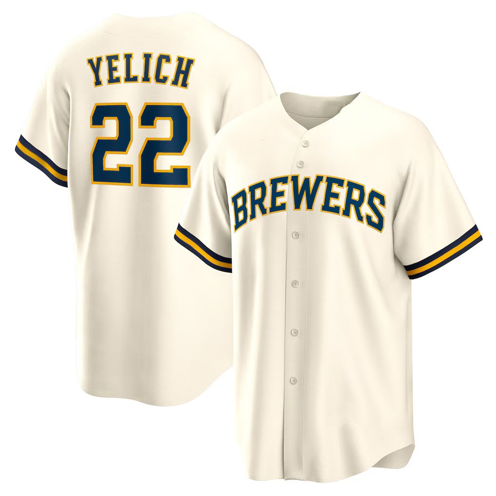 Milwaukee Brewers #22 Christian Yelich White Jereymy Home Replica Jersey