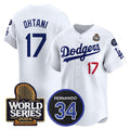Los Angeles Dodgers #17 Shohei Ohtani White Jereymy 2024 World Series With Fernando Memorial Patch Limited Stitched Jersey 2