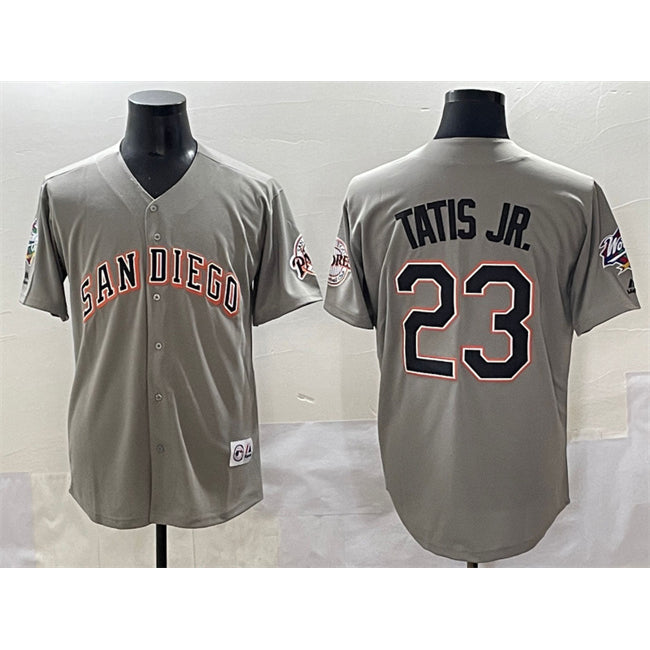 San Diego Padres #23 Fernando Tatis Jr. Gray Jereymy Fashion Throwback With Patch Cool Base Stitched Jersey