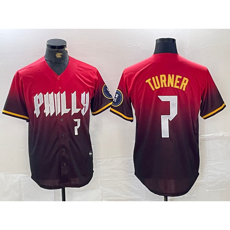Philadelphia Phillies #7 Trea Turner Red Jereymy 2024 City Player Number Cool Base Jersey 2
