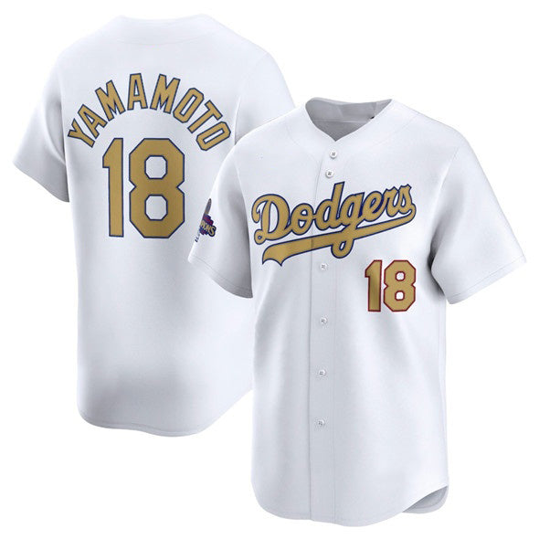 Los Angeles Dodgers #18 Yoshinobu Yamamoto White Jereymy 2025 Gold Collection Limited Stitched Jersey