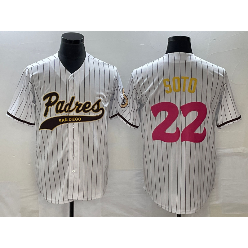 San Diego Padres #22 Juan Soto White Jereymy Pinstripe 2023 City Connect Cool Base Stitched Jersey 2