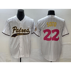 San Diego Padres #22 Juan Soto White Jereymy Pinstripe 2023 City Connect Cool Base Stitched Jersey 2