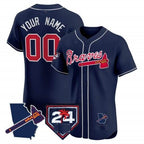 Custom Atlanta Braves 2024 Spring Training & Georgia Patch Vapor Premier Elite Jersey ¨CNavy Jereymy