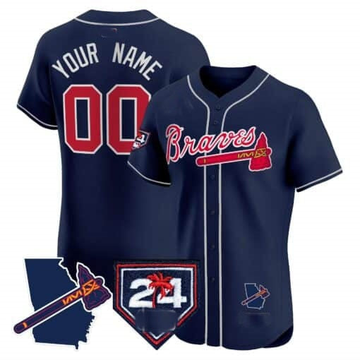 Custom Atlanta Braves 2024 Spring Training & Georgia Patch Vapor Premier Elite Jersey ¨CNavy Jereymy