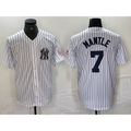 New York Yankees #7 Mickey Mantle Name White Jereymy With Patch 2024 Cool Base Stitched Jersey