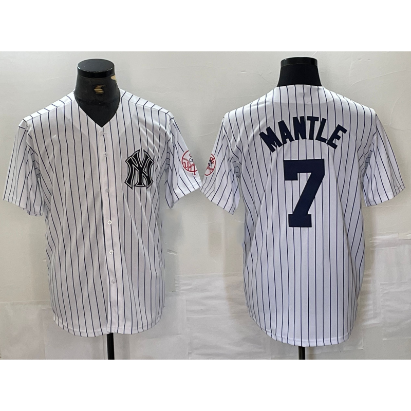 New York Yankees #7 Mickey Mantle Name White Jereymy With Patch 2024 Cool Base Stitched Jersey