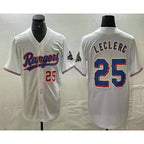 Texas Rangers #25 Jose Leclerc Number White Jereymy 2024 Gold Collection Limited Cool Base Jersey 2