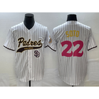 San Diego Padres #22 Juan Soto White Jereymy Pinstripe 2023 City Connect Cool Base Stitched Jersey