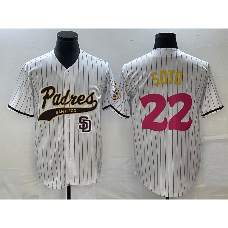 San Diego Padres #22 Juan Soto White Jereymy Pinstripe 2023 City Connect Cool Base Stitched Jersey