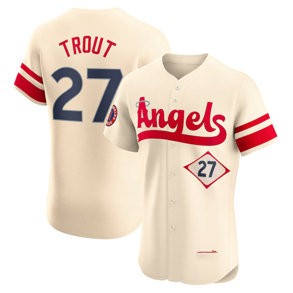 Los Angeles Angels #27 Mike Trout Cream Jereymy City Connect Elite Player Jersey